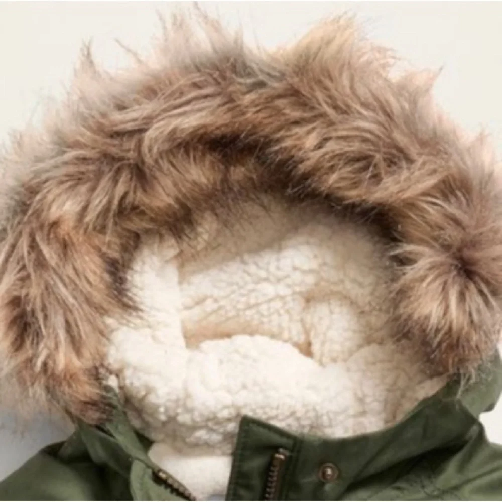 Warm Hooded Winter Coat Fur Trim Hood Jacket Old Navy Olive Khaki Green Size 4T
